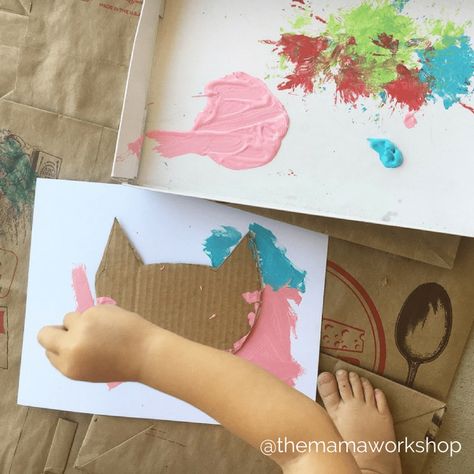 Art For Toddlers, Paint On Cardboard, May Crafts, Pets Preschool Theme, Toddler Painting, Art Activities For Toddlers, Eyfs Activities, Fall Art Projects, Cat Activity