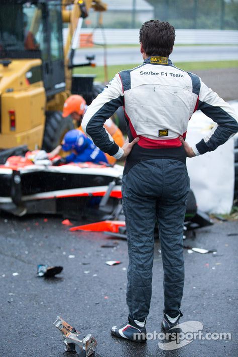 Adrian Sutil, Sauber F1 Team looks on as the safety team at work after the crash of Jules Bianchi, Marussia F1 Team | Japan 2014 Jules Bianchi Crash, F1 Crash, Ayrton Senna Helmet, Jules Bianchi, F1 Pictures, Band On The Run, F1 Wallpaper Hd, Sepang, Martini Racing