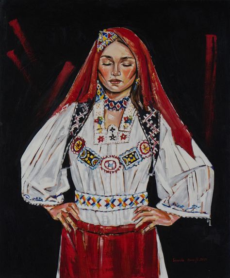 Albanian Clothing, Albanian Culture, Painting Of Girl, Small Canvas Art, Romantic Art, Small Canvas, Folk Costume, Art Drawings Simple, Albania