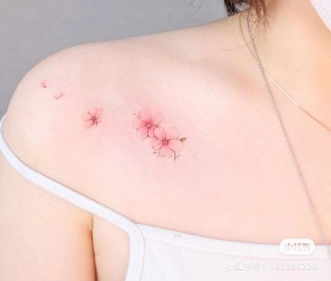 Mini Cherry Blossom Tattoo, Cherry Blossom Petals Tattoo, Sakura Small Tattoo, Simple Sakura Tattoo, Pink Cherry Blossom Tattoo, Flower Petals Tattoo, Minimalistic Cherry Blossom Tattoo, Minimalist Tattoo Cherry Blossom, Delicate Cherry Blossom Tattoo