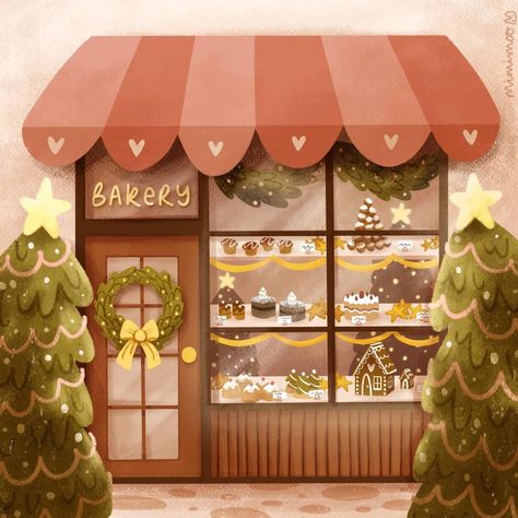 Christmas Bakery Illustration, Christmas Bakery, Spending Time With Family, Xmas Art, Paris Illustration, Birthday Illustration, Gingerbread Decorations, Kawaii Christmas, Time With Family