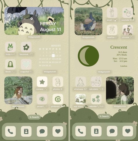 Homescreen Layout Studio Ghibli, Studio Ghibli Ios Layout, Studio Ghibli Homescreen Layout, Ghibli Homescreen Layout, Studio Ghibli Iphone Layout, Spring Iphone Layout, Phone Inspiration Layout, Ghibli Phone Theme, Widget Design Ideas