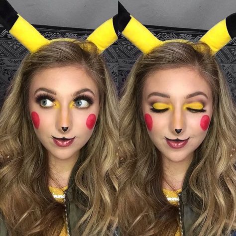 Pikachu Costume Women, Pikachu Costume Diy, Pikachu Makeup, Pokemon Costumes Diy, Pikachu Halloween Costume, Pokemon Makeup, Pokemon Halloween Costume, Pikachu Halloween, Unique Halloween Makeup