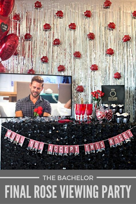 Throw your own final rose party to watch The Bachelor season finale! Jen from @sturquoiseblog created the perfect in-home watch party full of easy DIY ideas. Bachelor Watch Party Food, Bachelor Themes, Adult Party Ideas, Semi Ideas, Bachelor Night, Bachelor Party Games, Bachelorette Theme, Easy Diy Ideas, Drinking Games For Parties