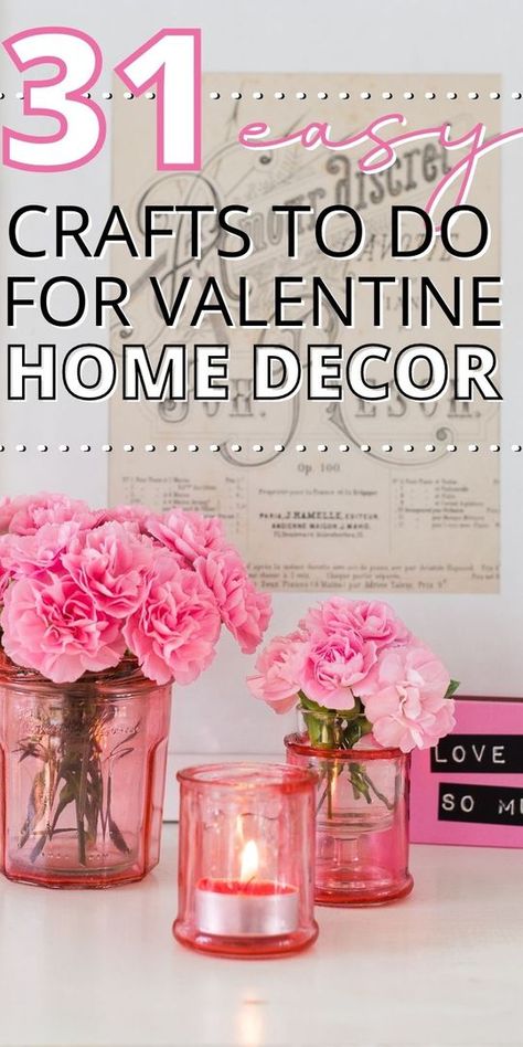 I love all these fun Valentine's day crafting ideas. It is great to find so many ideas for simple valentine decorations DIY in one post. What a great collection of diy romantic decorations. These Valentine day home decoration ideas are so pretty and fun. Valentine Craft Ideas for adults. Valentine’s Day Centerpieces Diy, Valentine’s Day Crafts Adults, Simple Valentine Crafts For Adults, Valentine Home Decor Diy, Heart Crafts For Adults, Valentine Crafts For Adults Diy Projects, Cheap Valentines Decor, Adult Valentine Crafts, Diy Valentine’s Day Decor