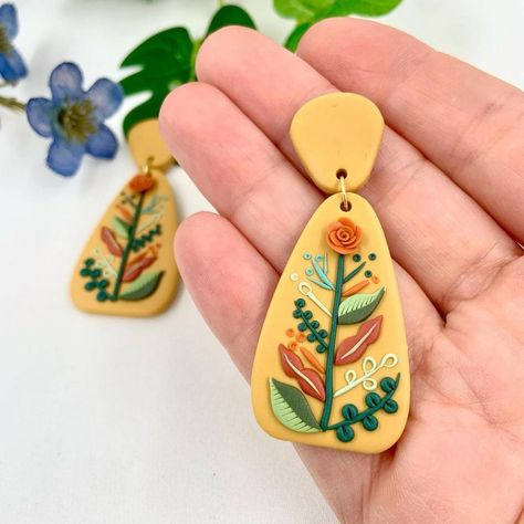 Clay Models, Floral Polymer Clay, Teardrop Jewelry, Polymer Clay Flower Jewelry, Jewelry Colorful, Hippie Earrings, Floral Jewelry, Polymer Jewelry, Clay Jewelry Diy