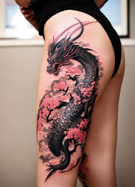 Female Dragon Tattoo, Baddie Tats Arm Sleeve, Badass Tattoo Ideas, Baddie Arm Tattoos, Tattoos Realism, Baddie Tats, Fierce Tattoo, Arm Tattoo Ideas, Arm Sleeve Tattoos For Women