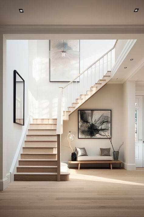 Duplex Apartment, Wooden Stairs, Modern Paintings & Stylish Seating Area | Harmonize your Home Duplex Stairs, Stairs Modern, Duplex Apartment, Wooden Stairs, Entrance Hall, Modern Painting, Scandinavian Style, Seating Area, Entrance