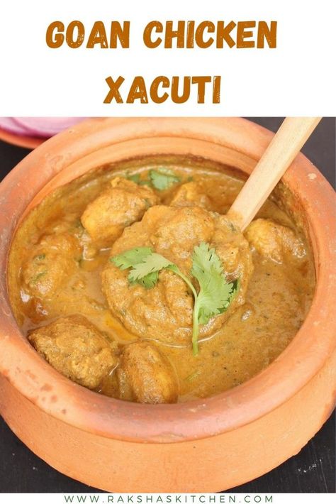 Goan Curry Recipe, Chicken Xacuti Recipe, Xacuti Recipe, Chicken Xacuti, Goan Chicken Curry, Goan Curry, Spicy Coconut Curry, Beef Roulade, Gravy Chicken