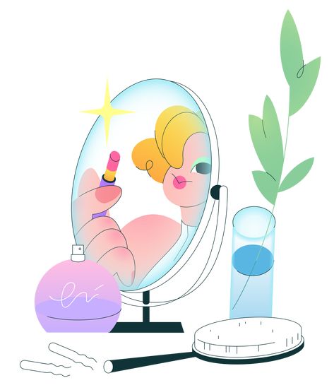 Mirror Reflection Illustration, Beauty Illustration Skin Care, Beauty Illustration Makeup, Skin Care Illustration, Illustration Mirror, Mirror Clipart, Skincare Graphics, Cosmetic Illustration, Mirror Png