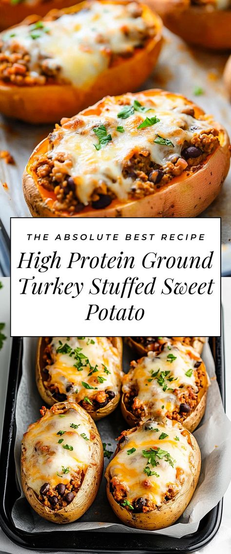 Image for High Protein Ground Turkey Stuffed Sweet Potato Healthy Lunch Ideas Ground Turkey, Dinner Ground Turkey Recipes, Dairy Free High Protein Meal Prep, Protein Filled Dinner Recipes, Macro Friendly High Protein Meals, High Fiber Meal Prep Recipes, Filling High Protein Meals, High Protein Dinner Ground Beef, Macro Dinner Ideas