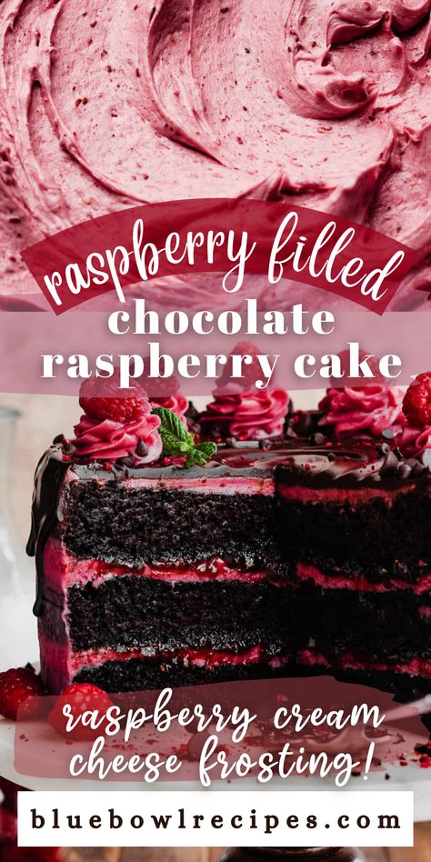 Chocolate Raspberry Souffle Cake, Chocolate Cake With Raspberry Sauce, Raspberry Cake Ideas, Raspberry Cakes Birthday, Chocolate Cake With Raspberry Frosting, Girly Chocolate Cake, Chocolate Fruit Desserts, Chocolate Cake Icing Ideas, Dark Chocolate Raspberry Cake