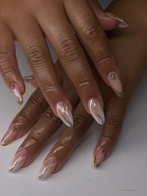 Ombre nails Short Baddie Almond Nails, Ombre Abstract Nails, Nail Summer 2022, Gold Ombre Nails Almond, Almond Ombre Acrylic Nails, Pearl Ombre Nails Almond, Blue Sns Nails Designs, Sns Nails Designs Ideas, Ombre Nails Black Women