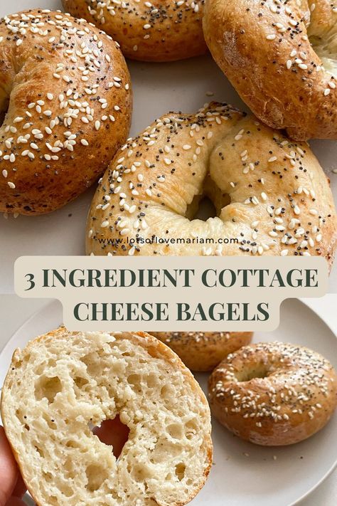 Once you try these 3 ingredient cottage cheese bagels you will never go back to store bought bagels again! These were so delicious (tasted so much better than store bough bagels) and the best part about this protein cottage cheese bagels recipe is that even if you struggle to handle dough - this recipe is so easy!! Oat Bagels Recipe, Cottage Cheese Bagels Recipe, Baked Cottage Cheese Recipes, Cottage Cheese Baking, Cottage Cheese Bagel Recipe, Cottage Cheese Recipes Keto, Cottage Cheese Protein Recipes, Healthy Bagel Recipe, Cottage Cheese Bagels