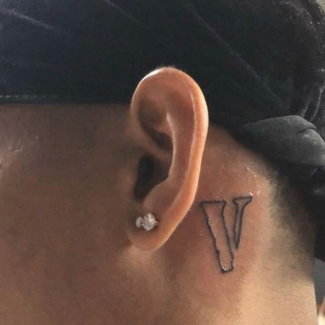 Devine Tattoo, Vlone Logo, Black Men Tattoos, V Tattoo, Half Sleeve Tattoos For Guys, Neck Tattoo For Guys, Tattoos For Black Skin, Stylist Tattoos, Hand Tattoos For Guys