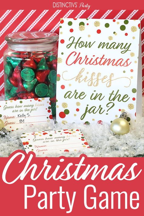 Christmas Party Game: How Many Christmas Kisses are in the Jar? #christmaspartygame Engagement Party Games, Dinner Party Games, Bridal Party Games, Christmas Party Crafts, Christmas Kiss, Party Favors For Adults, Family Christmas Party, Silver Christmas Decorations, Holiday Party Games