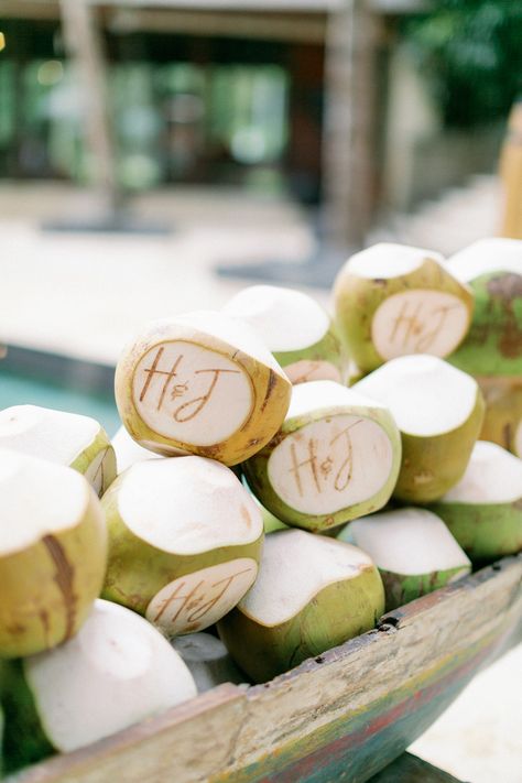 Coconut Stand Wedding, Coconut Stand, St Lucia Weddings, Maldives Wedding, Destination Wedding Reception, Wedding Philippines, Tropical Wedding Inspiration, Coconut Leaves, Boat Wedding