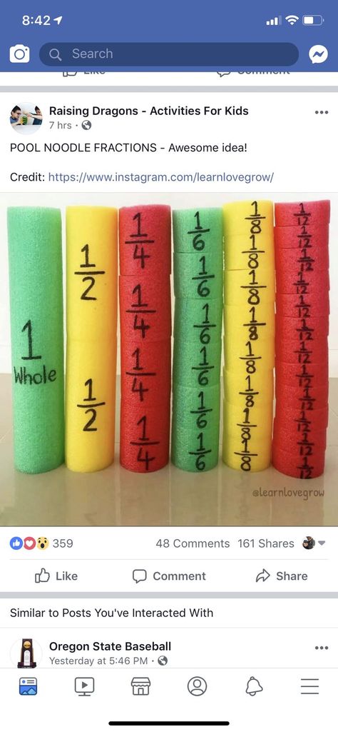 Pool noodle fractions Teacher Boards, Pool Noodle, Math Fractions, Pool Noodles, Homeschool Math, 4th Grade Math, School Help, 3rd Grade Math, Future Classroom