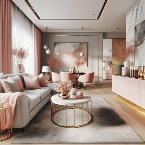 Did you know about double set of coffee tables? 😍 Tip: In your luxurious modern living room, pair a Scandi-style pink-grey-gold palette with marble accents. Create a cozy ambience with chic side lamps 💡 and rock that Scandinavian decor with a lavish double round coffee table! 🌟 💥 Follow us for Daily Home Design Tips ✨ luxury home design elegant luxury home pink and gold room ideas my rich gold and pink room grey and gold living room ideas pink grey and gold living room interior l... Living Room Ideas Pink And Grey, Double Round Coffee Table, Pink And Gold Room Ideas, Gold And Pink Room, Gold Room Ideas, Living Room Ideas Pink, Grey And Gold Living Room, Pink And Gold Room, Gold Living Room Ideas