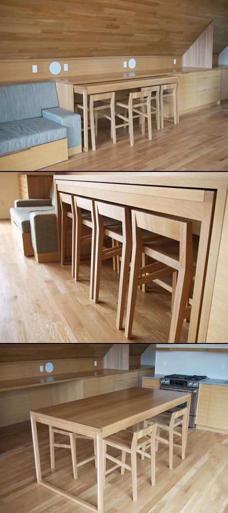 PULL-OUT Table ~ Island ~ Desk Apartemen Studio, Hideaway Bed, Compact Chair, Wohne Im Tiny House, Tiny House Furniture, Attic Space, Couch Design, Frame Structure, Casa Vintage