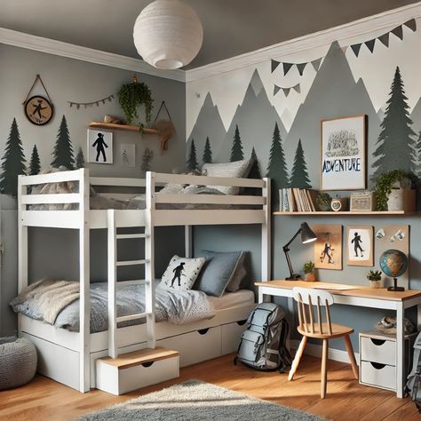 Shared Boys Rooms, Kids Bedroom Boys, Big Boy Bedrooms, Kids Bedroom Design, Forest Theme, Toddler Bedrooms, Boy Bedroom, Woodland Theme, Big Boy Room