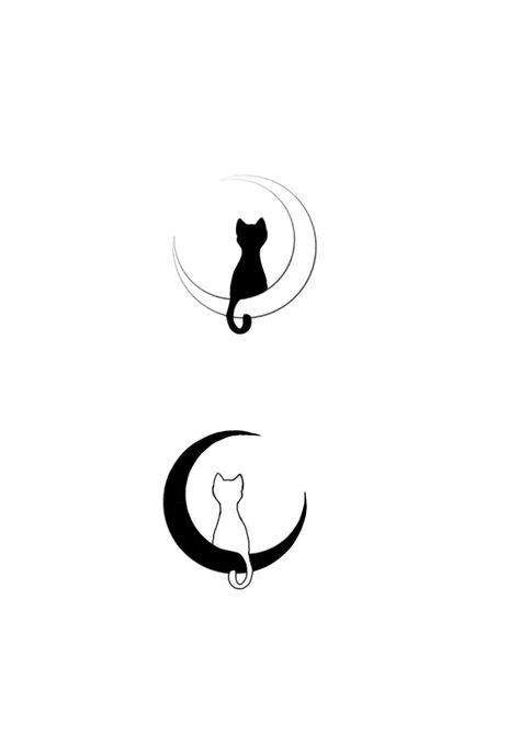 Fox And Cat Tattoo, Cat In Moon Tattoo, Black Cat Moon Tattoo, Sun Cat Tattoo, Ying Yang Cat Tattoo, Cat Couple Tattoo, Small Black Cat Tattoo, Matching Moon Tattoos, Cat Moon Tattoo