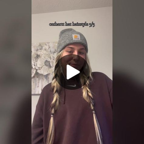 TikTok · hairbykierstenschell Carhart Beanie Hair Styles, Carhartt Hairstyles, Carhartt Toque, Carhart Beanie, Beanie Hairstyles, Carhartt Hat, Carhartt Beanie, Hair Updos, Hat Hairstyles