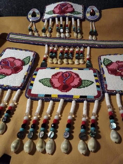 Roses hair ties set Native Beaded Hair Ties, Beaded Hair Ties Native American, Beaded Hair Ties, Native Beading, Native American Regalia, Native Beading Patterns, Beaded Hair, Baby Cradle, Native Beadwork