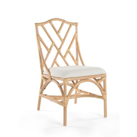 KOUBOO Rattan Chippendale Upholstered Dining Chair - Set of 2 Chippendale Design, Hanging Rattan, Rattan Dining, Rattan Dining Chairs, Indoor Dining, Solid Wood Dining Chairs, Upholstered Side Chair, Rattan Chair, Rattan Furniture