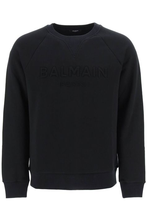 Balmain Hoodie, Balmain Sweater, Black Fr, Balmain Men, Paris Logo, Balmain Paris, Shoulder Shirts, Embossed Logo, Casual Sweatshirt