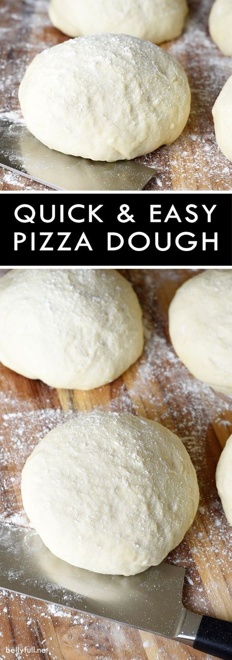 Quick and Easy Pizza Dough - No electric mixer or fancy dough hook needed here! Mix everything in one bowl, let rise for an hour, knead 1-2 times, and that’s it! Makes 1 large pizza, cut in half for 2 medium pizzas, or quarter it for individual pizzas. Quick Easy Pizza Dough, Quick And Easy Pizza Dough, Easy Pizza Crust, Fancy Pizza, Individual Pizzas, Homemade Pizza Crust, Pizza Dough Recipe Easy, Pasta Per Pizza, Pizza Appetizers