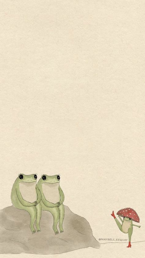 Frog Asthetic Wallpers, Cartoon Frog Wallpaper, Cottage Core Phone Backgrounds, Whimsical Lockscreen, Cottage Core Phone Wallpaper, Frog Lockscreen, Frog Phone Wallpaper, Snail Wallpaper, Whimsical Wallpaper Iphone