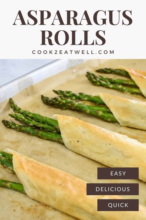 These asparagus rolls are a delicious! Tender asparagus spears are wrapped in flaky, crispy phyllo sheet and baked until golden. The asparagus roll ups are brushed with butter and seasoned simply with salt, pepper and a touch of garlic. The phyllo wrapped asparagus makes a wonderful side dish and appetizer, or serve it with a soup or a side salad for a light lunch or dinner. Asparagus Roll Ups, Tender Asparagus, Asparagus Rolls, Asparagus Wraps, Wrapped Asparagus, Comfort Soup, Quick Weeknight Dinners, Asparagus Recipe, Light Lunch