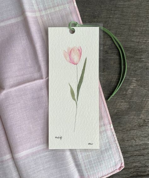 Hand Painted, Original Tulip Bookmark, Tulip, Reading, Florals, Watercolor, Flowers, Watercolor Florals, Bookmark - Etsy Bookmark Painting Ideas, Tulip Bookmark, Bookmark Inspiration, Bookmark Crochet Tutorial, Bookmark Easy, Tulip Watercolor, Painted Bookmarks, Bookmark Crochet, Handmade Bookmarks Diy