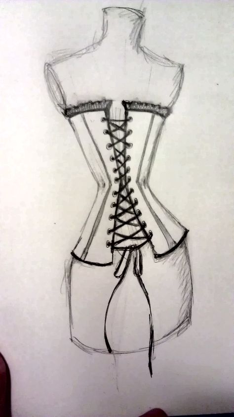 Back Of Corset Drawing, Woman In Corset Drawing, Corsets Drawing, Corset Sketch Fashion Illustrations, Corset Design Sketch, How To Draw A Corset, Corset Dress Drawing, Drawing Ideas Clothes, Corset Sketch