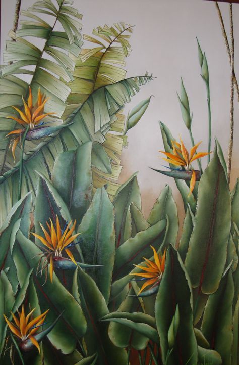 Tropical Painting, Drawing Wall, Plant Painting, Tableau Art, Tropical Art, Mural Wall Art, Plant Art, Arte Floral, Leaf Art