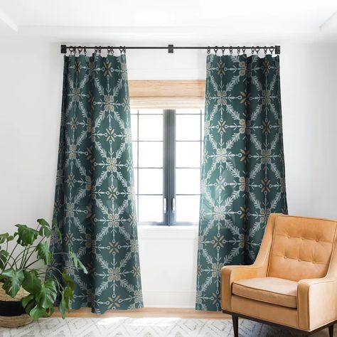 Dakota Fields Pimlada Phuapradit Snowflake Tile 2 1pc Blackout Window Curtain Panel | Wayfair Designs Room, Curtains Rods, Mid Century Modern Curtains, Green Curtains, Energy Efficient Design, Modern Curtains, Living Room Windows, Dream Living, Curtain Patterns