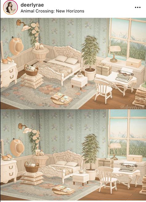 Acnh Patchwork Bed, Animal Crossing Antique Room, Acnh Eloise House, Acnh Blue Bedroom, Acnh House Interior Main Room, Acnh Bedroom, Acnh Interior, Hello Kitty Island Adventure, For My Bestie