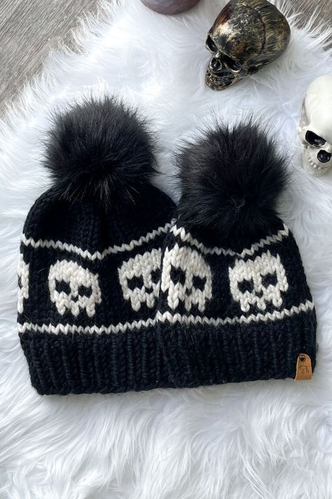 Halloween Knitting, Skull Beanie, Crochet Skull, Hat Patterns Free, Fair Isle Knitting Patterns, Hat Knitting Pattern, Skull Hat, Halloween Hats, Hat Knitting