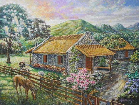 Ivatan House by JBulaong 2020 #Ivatanhouse #Philippinearchitecture #Batanes #JBulaong #oiloncanvas #painting #Filipinohouse Ivatan House In Batanes, Ivatan House, Philippine Aesthetic, Filipino Folklore, Colonial Philippines, Jungle Pictures, Philippine Architecture, Filipino House, Performance Task