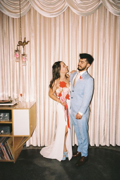 Married at Sure Thing (a pink kitsch chapel in Las Vegas) shot on 35mm film, contax g2 Cupids Wedding Chapel Las Vegas, Wedding Chapel Las Vegas, Contax G2, Vegas Vibes, Vintage Vegas, Vegas Weddings, Sure Thing, Vegas Elopement, Las Vegas Elopement