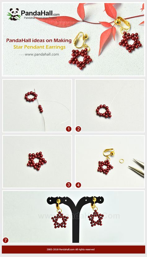 Beaded Star Tutorial, Christmas Jewelry Diy, Anting Manik, Diy Bijoux, Beaded Earrings Tutorials, Beaded Earrings Diy, Red Pearl, Beading Jewelery, Bead Weaving Patterns