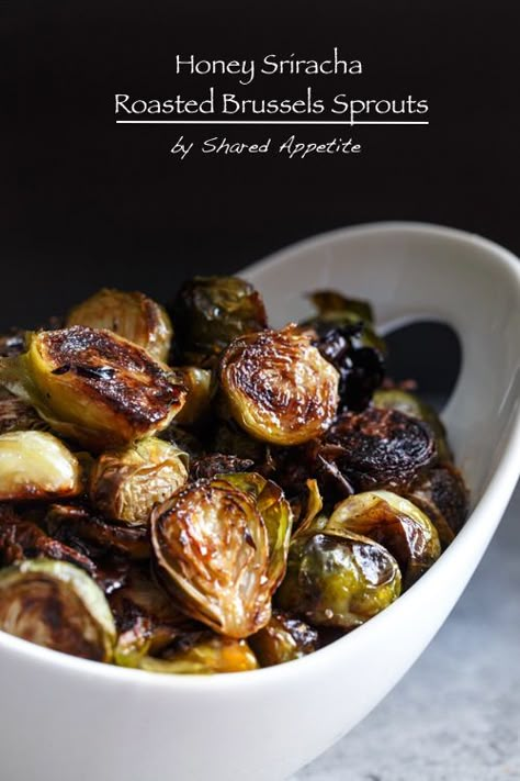 I liked a post at Shared Appetite Sriracha Brussel Sprouts, Honey Sriracha Brussel Sprouts, Autumn Side Dishes, Healthier Alternatives, Meatless Recipes, Roasted Brussel, Roasted Brussels Sprouts, Recipe Dinner, Sprout Recipes