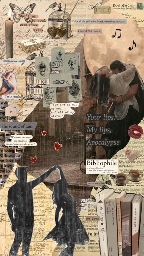 Romance Book Wallpaper Aesthetic, Forbidden Love Wallpaper, Vintage Romance Aesthetic Wallpaper, Love Wallpaper Collage, Poet Aesthetic Wallpaper, Vintage Love Wallpaper, Character Aesthetic Collage, Collage Art Love, Guitar Aesthetic Wallpaper