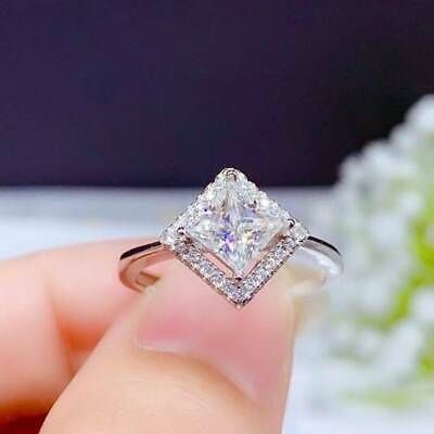 (eBay) 2.50 CT Princess Cut Diamond Halo Bridal Engagement Ring 14k White Gold Finish Princess Cut Halo Ring, Square Cut Engagement Rings, Classic Halo Engagement Ring, Garnet Ring Vintage, Princess Cut Moissanite, Princess Cut Engagement Rings, Moissanite Wedding Rings, Engagement Ring Cuts, Halo Engagement Rings