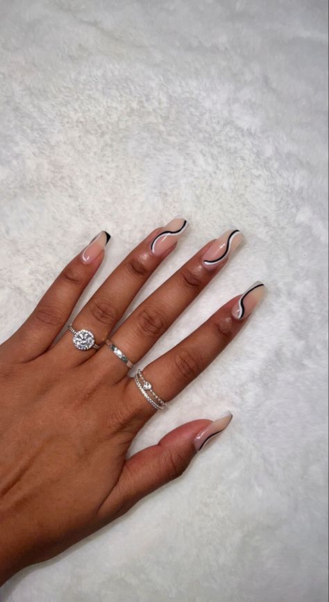 black and white acrylic coffin nail inspo 🖤🤍 Trendy Nails Coffin, White Acrylic Coffin, White Nail Inspo, Black And White Nail, White Coffin Nails, Acrylic Coffin, White Tip, Nails 2024, Minimalist Nails