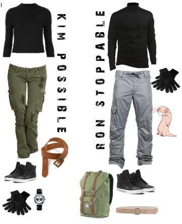 Kim Possible outfits for Kim and Ron Ron And Kim Possible Costume, Kim And Ron Costume, Kim Possible Costume Couple, Kim Possible And Ron Stoppable Costume, Kim Possible Outfit, Disney Running Outfits, Kim Possible Costume, Purim Costume, Butterfly Halloween Costume