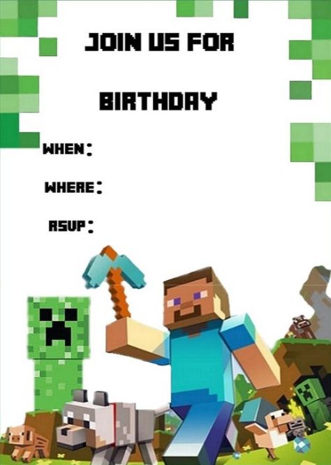 Minecraft birthday invitation template Minecraft Party Invitations, Minecraft Birthday Card, City Minecraft, Printable Minecraft, Minecraft Invitations, Minecraft Diy, Minecraft Birthday Invitations, Minecraft Dungeons, Birthday Invitation Card Template