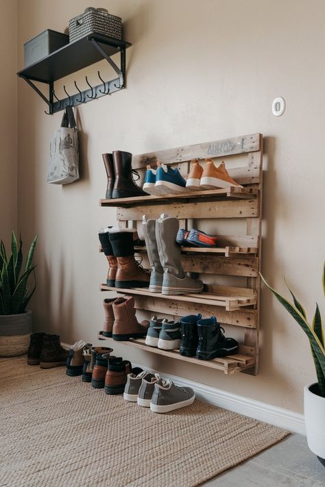 15 DIY Shoe Rack Ideas for Small Spaces (Affordable and Stylish) Shoe Organization Entryway, Homemade Shoe Rack, Diy Shoe Rack Ideas, Shoe Storage Ideas For Small Spaces, Shoe Rack Ideas, Shoe Storage Small Space, Shoe Organizer Entryway, Hanging Shoe Rack, Diy Shoe Storage