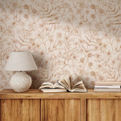 Beige botanical wallpapers are perfect for country and boho-inspired interiors. Add warmth and charm to your bedroom, bathroom, living room, or nursery with this beautiful wildflower pattern ▪ 𝐒𝐀𝐕𝐄 𝐓𝐈𝐌𝐄 & 𝐒𝐊𝐈𝐏 𝐓𝐇𝐄 𝐌𝐄𝐒𝐒 ▪ Our wallpaper panels arrive pre-cut and ready-to-hang, so you can enjoy quick and easy installation. Your order is custom printed on premium quality material. Unlike most wallpapers, it won't wrap, stretch, or tear during installation. ▪ 𝐌𝐀𝐓𝐄𝐑𝐈𝐀𝐋𝐒 ▪ P Neutral Wallpaper Bedroom, Country Farmhouse Wallpaper, Neutral Beige Bedroom, Earthy Wallpapers, Wildflower Bedroom, Botanical Wallpapers, Bedroom Feature Wall, Country Wallpaper, Farmhouse Wallpaper